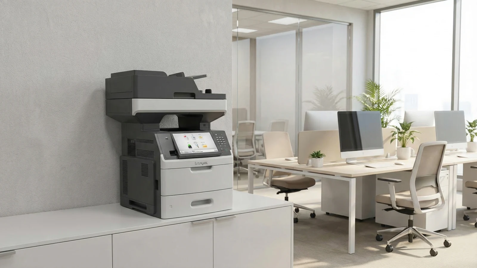 Impresora multifuncional en una oficina moderna